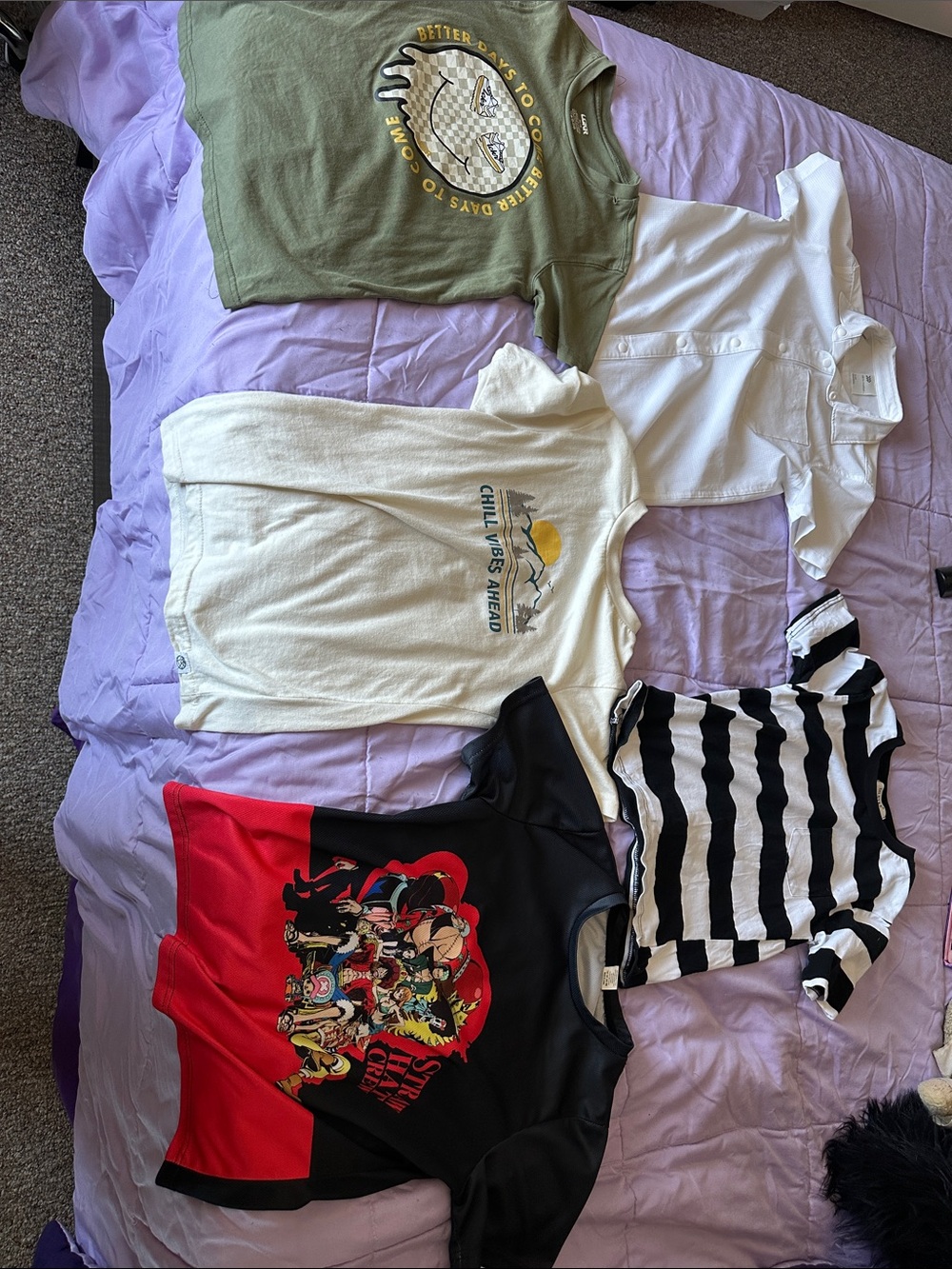 Mixed Casual Tops Bundle - Graphic Tees, Striped Tee, Button Shirt